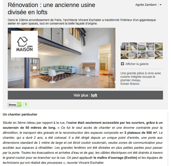 article Maison.com sur Les Ateliers de Hauteville par Esprimm