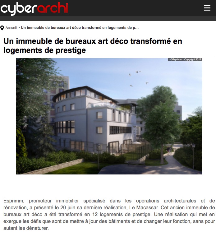 Article sur Le Macassar dans le blog Cyberarchi, Esprimm, Issy les Moulineaux