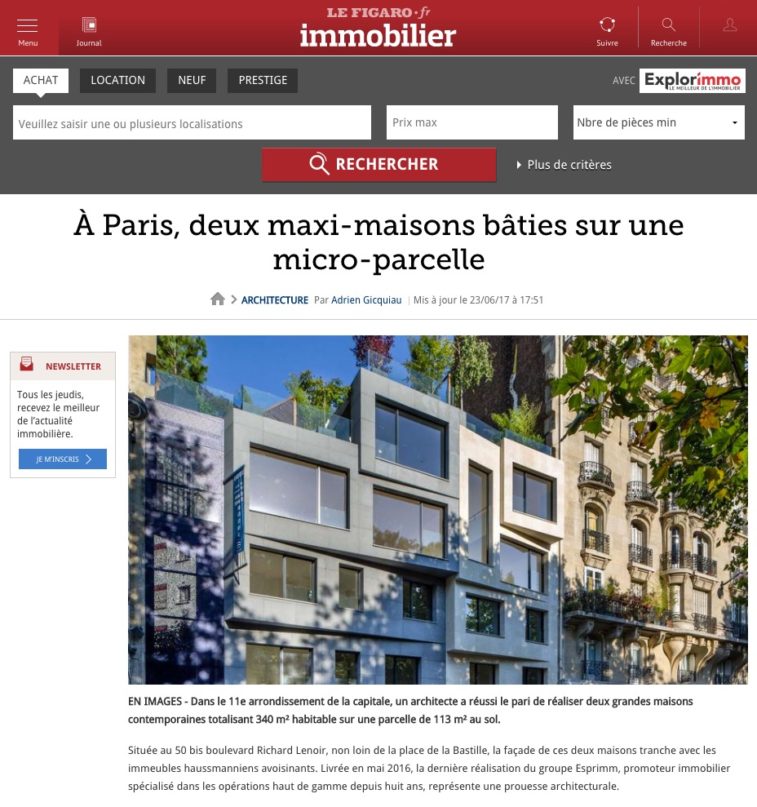 article Figaro Immobilier, 50 bd Richard Lenoir Paris, Esprimm