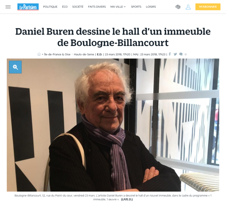 Article press Le Parisien Esprimm, hall Buren, Boulogne