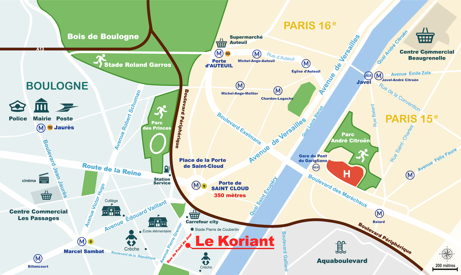 Plan Le Koriant, 52 rue du Point du Jour, Boulogne-Billacourt, Esprimm